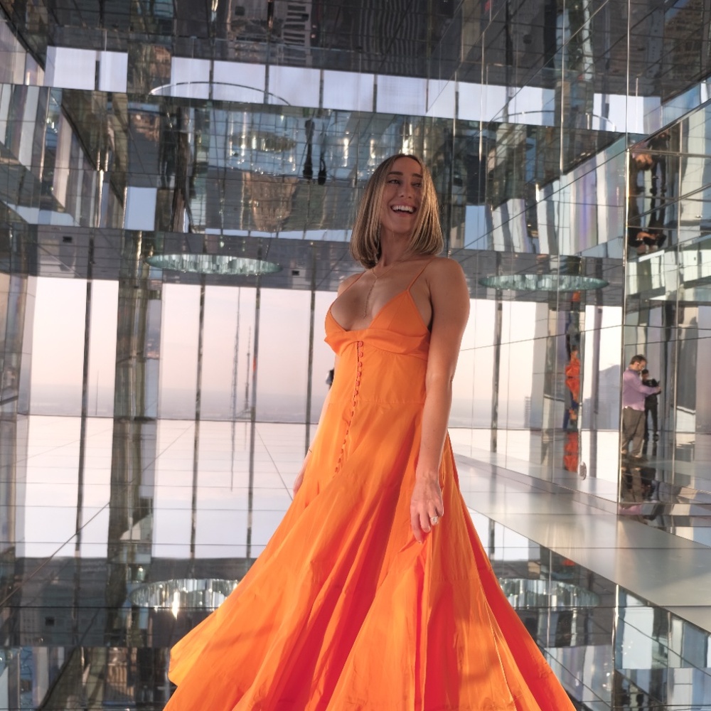 Jacquemus Runway Orange Long Tafetta Button Front Maxi Dress Gown It 34 XS